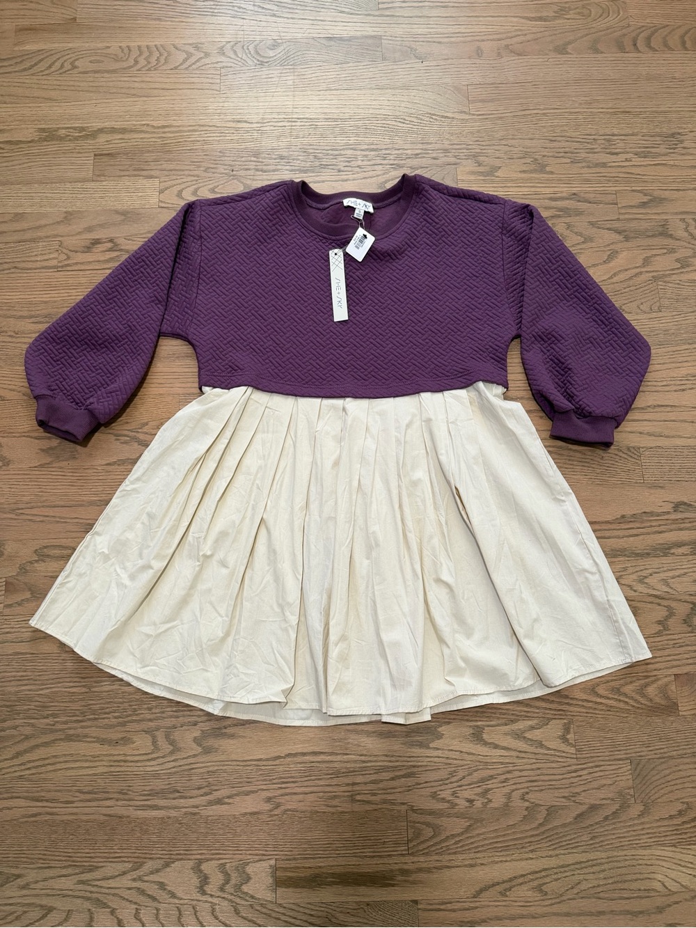 She + Sky Purple Top with Cream Pleated Skirt Casual Dress